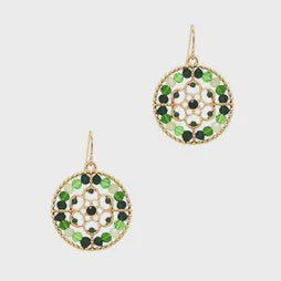 Metal Bead Circle Earrings - Mixed Green/Gold