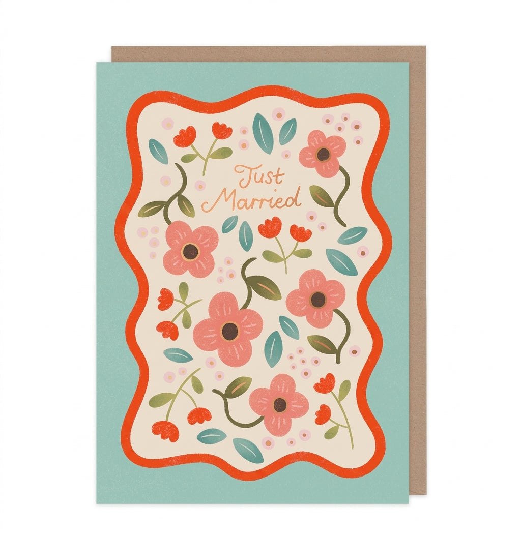 Just Married Floral Wedding Card