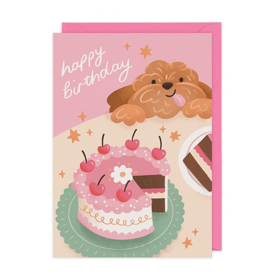Dog & Cake Happy Birthday Card
