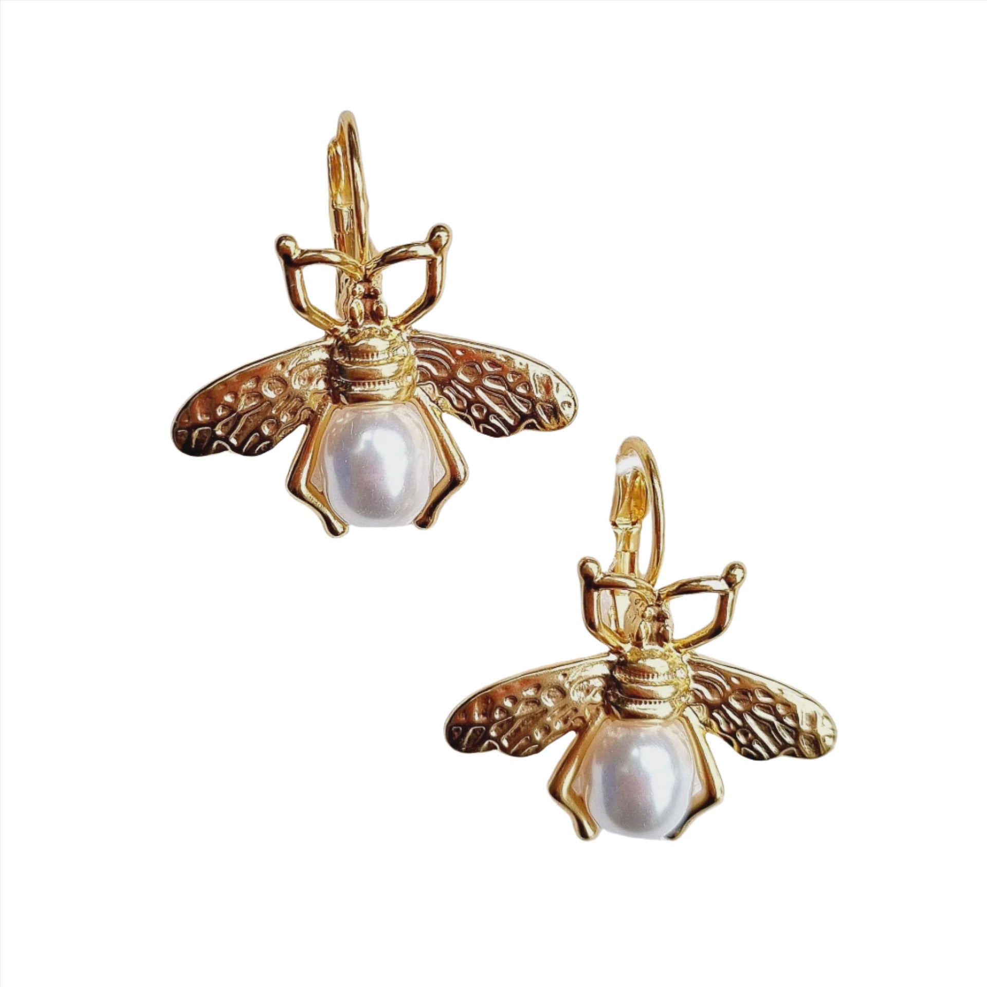Gold Bee Pearl French Clip Earring