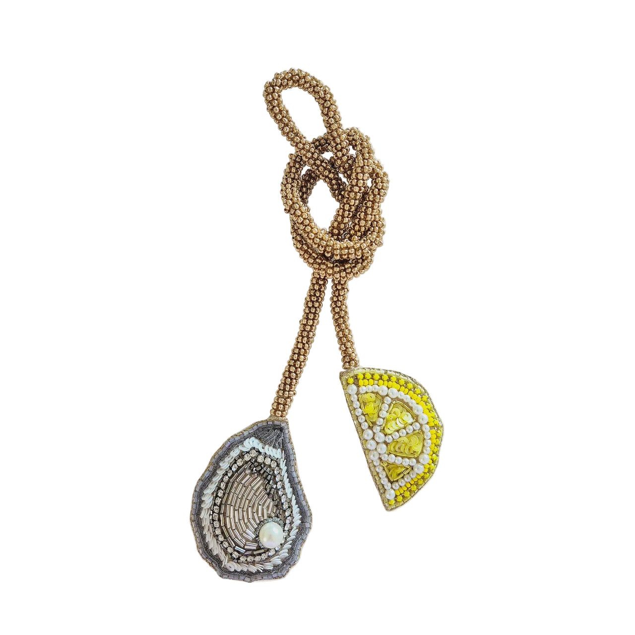 Beaded Bag Charm - Oyster & Lemon