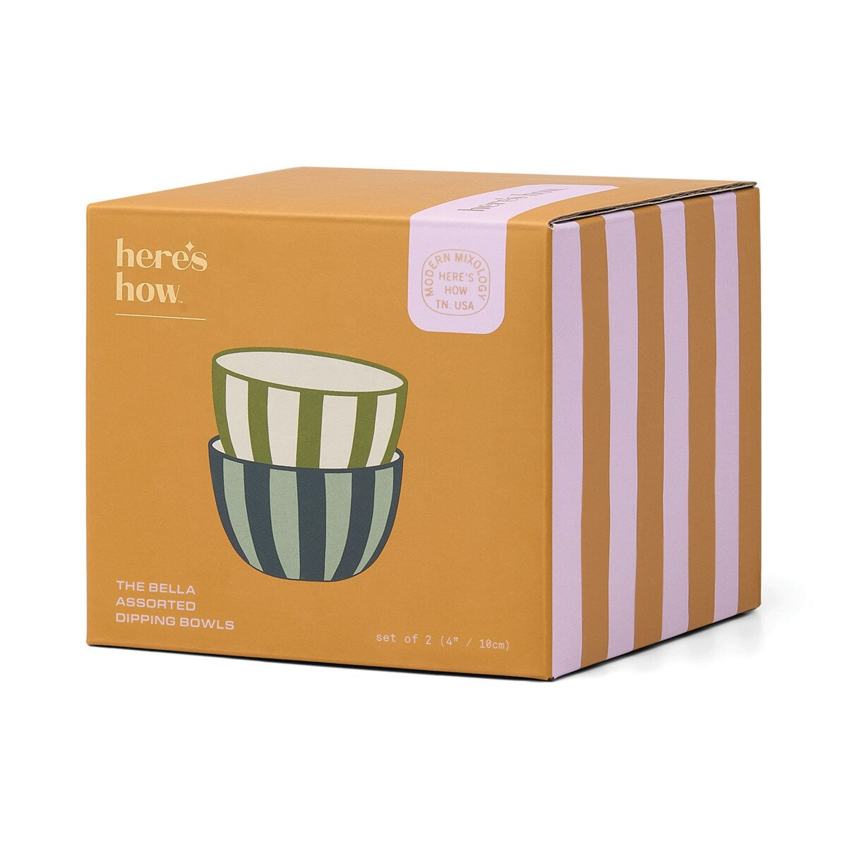 The Bella Set of 2 Dipping Bowls - Green + Blue Stripe