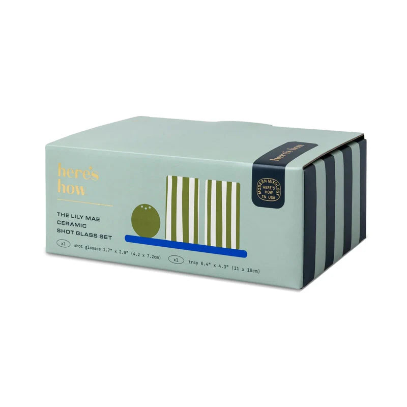 Lily Mae Ceramic Tequila Shot Glass Set - Cobalt & Olive