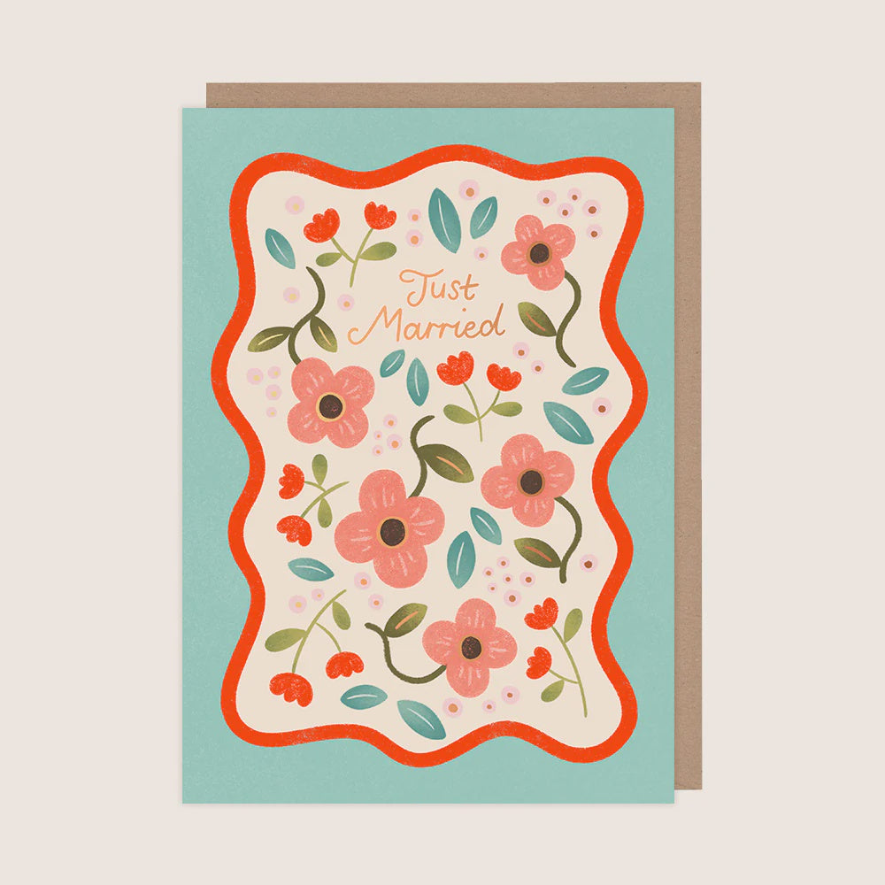Just Married Floral Wedding Card