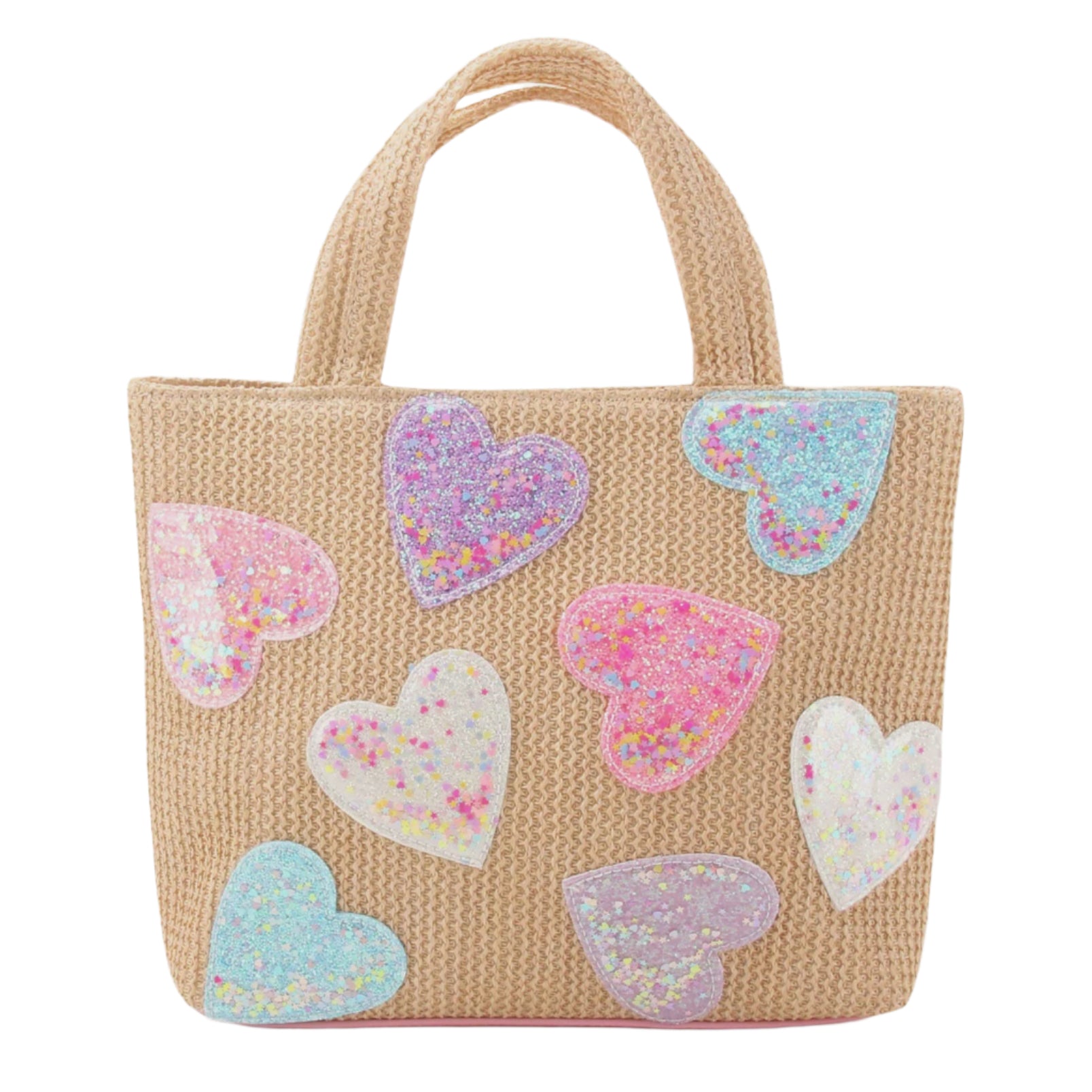 Mini Tote Bag - Confetti Straw Hearts