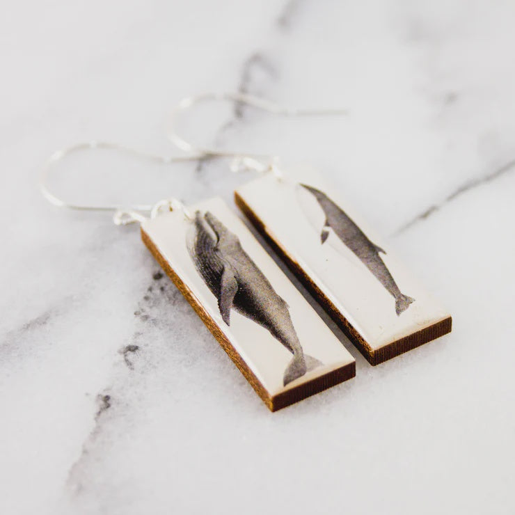 Vintage Whales Rectangle Earrings
