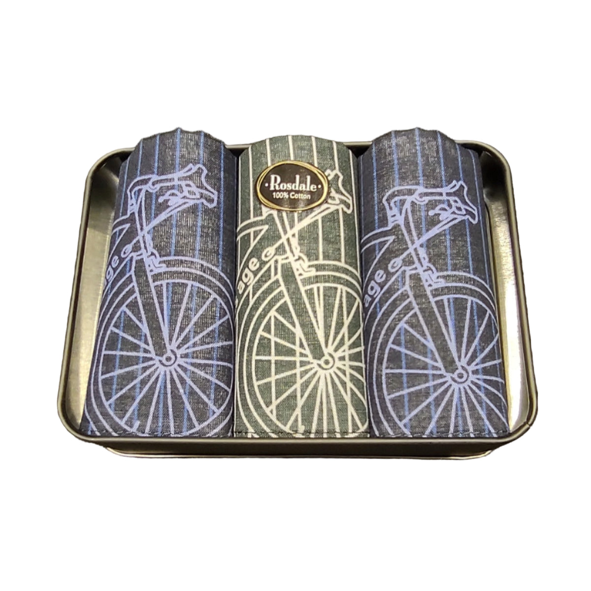 Black Tin of 3 Handkerchiefs - Bicycles