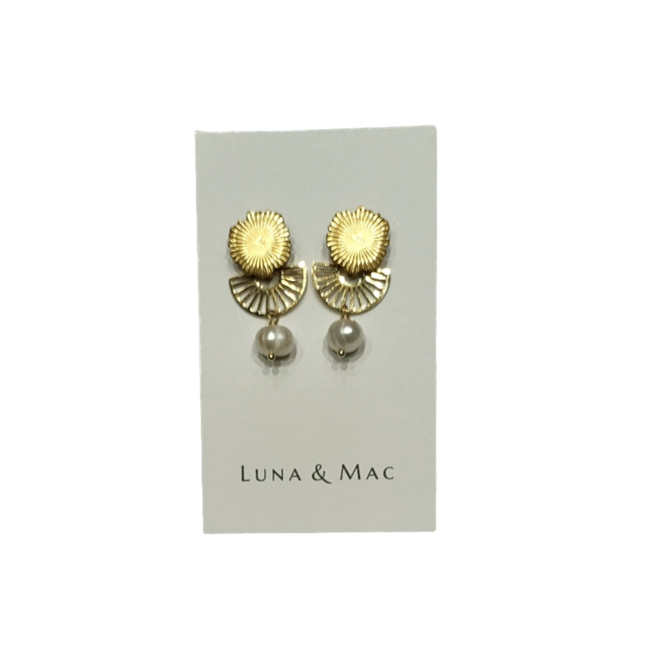 Deco Pearl Gold Stud Earrings