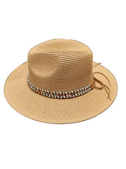 Classic Panama Hat with Embellishment Trim - Tan