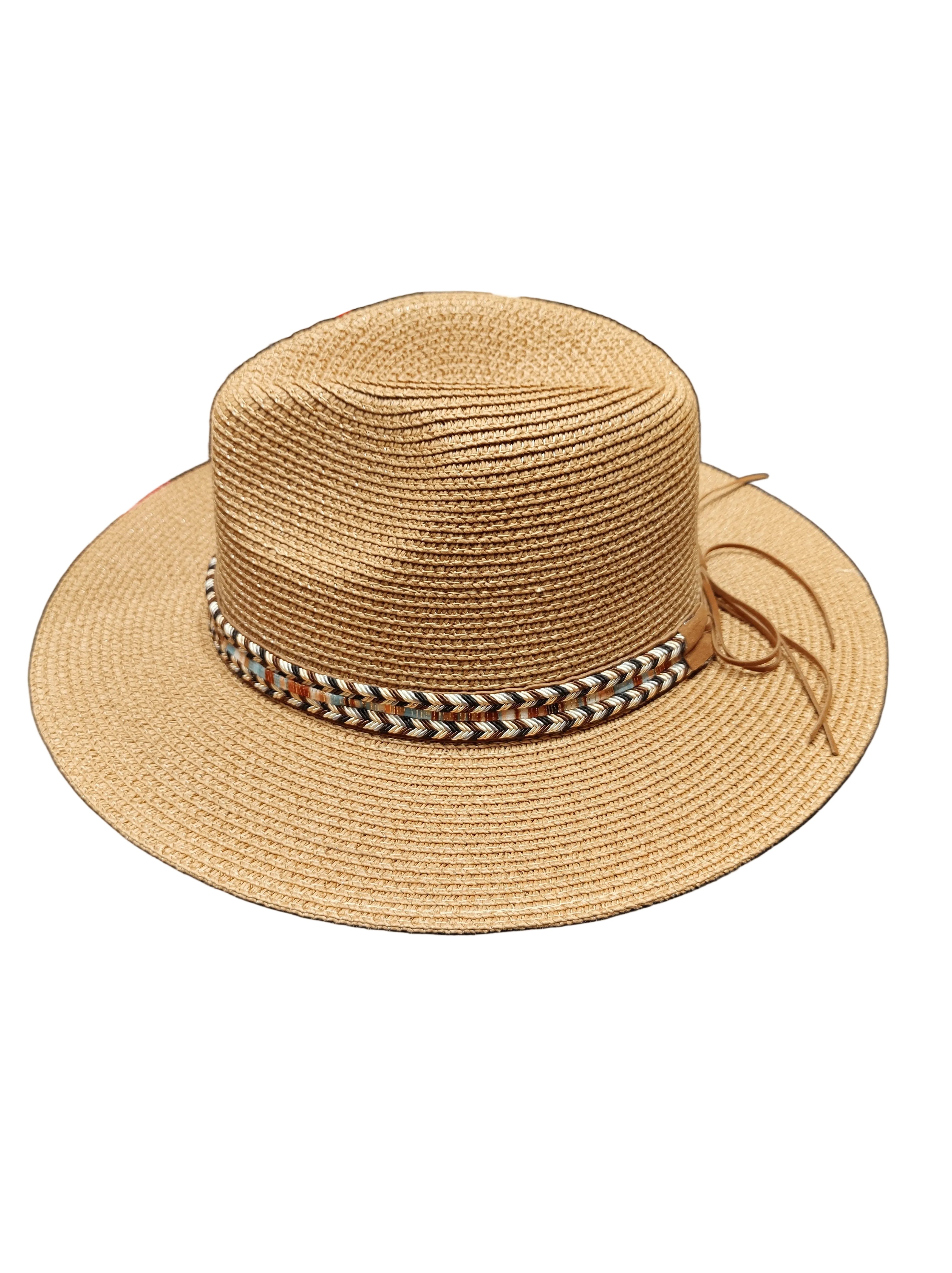 Classic Panama Hat with Embellishment Trim - Tan