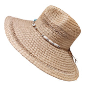 Woven Sun Hat with Bead Details - Tan