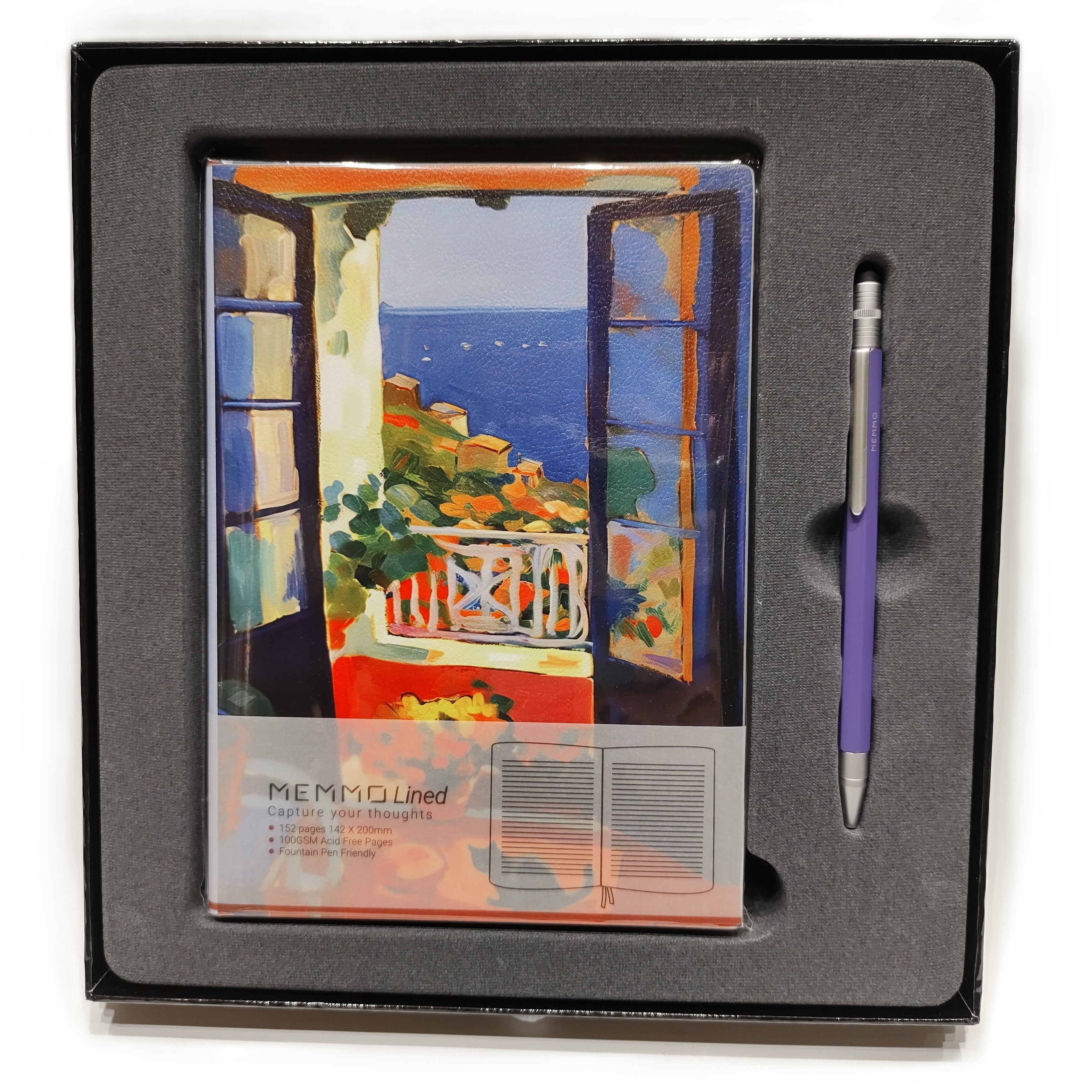 A5 Lined Notebook & Pen Set - Morning In Nice/Purple