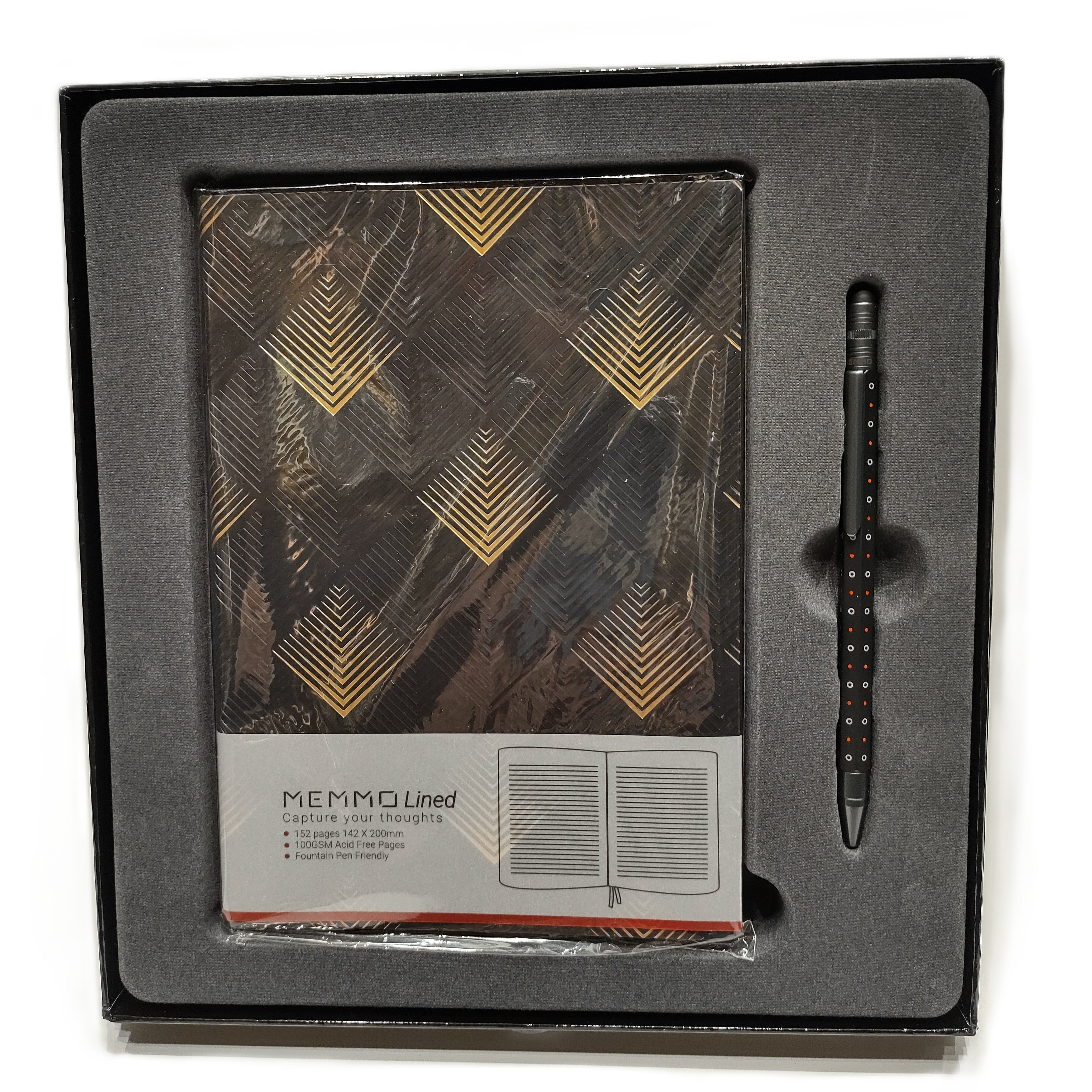 A5 Lined Notebook & Pen Set - Pyramids/Dots