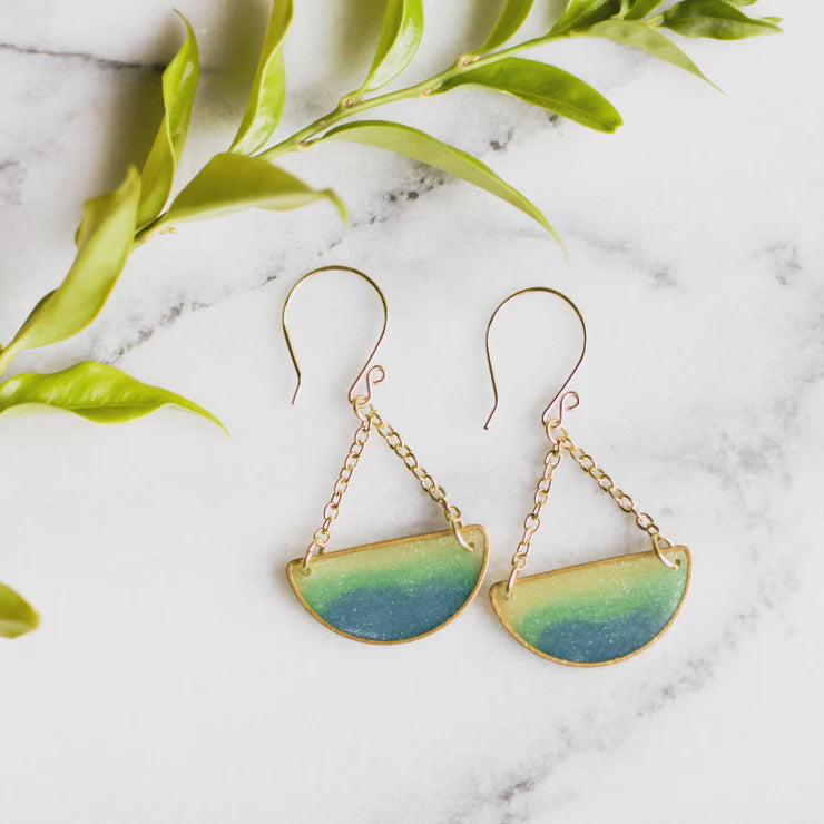 Mood Swings  Brass Earrings - Ocean