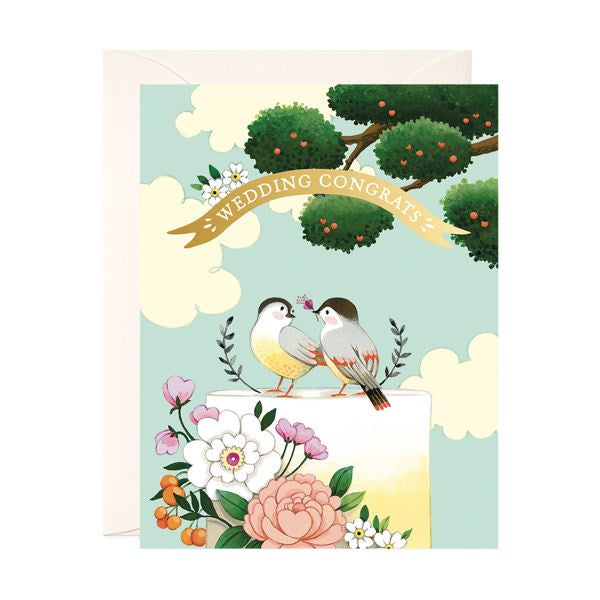Birds On A Cake Wedding Card