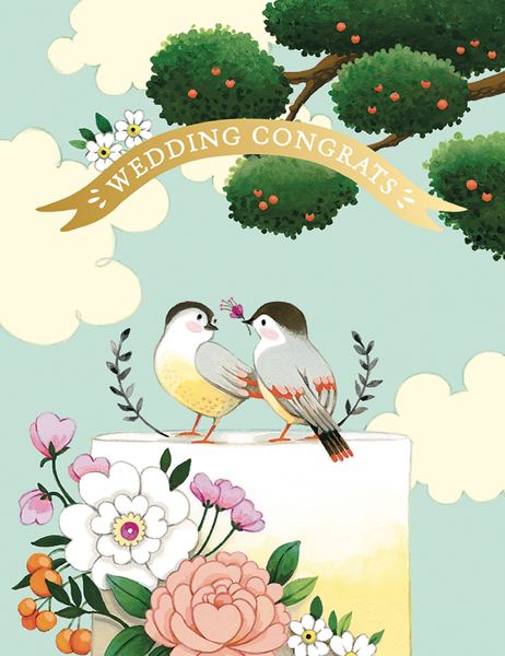 Birds On A Cake Wedding Card