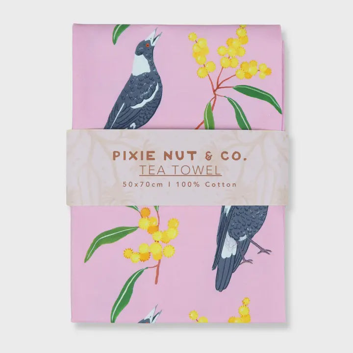 Australian Tea Towel - Magpie Wattle