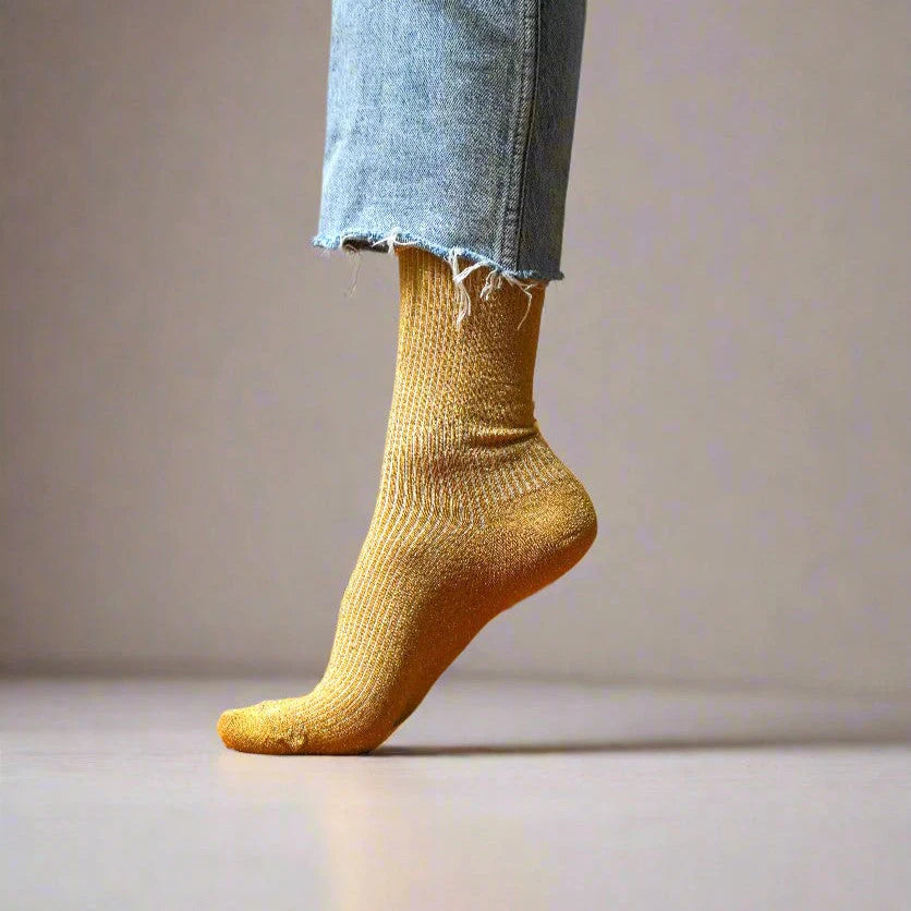 Glitter Lurex Socks - Mustard