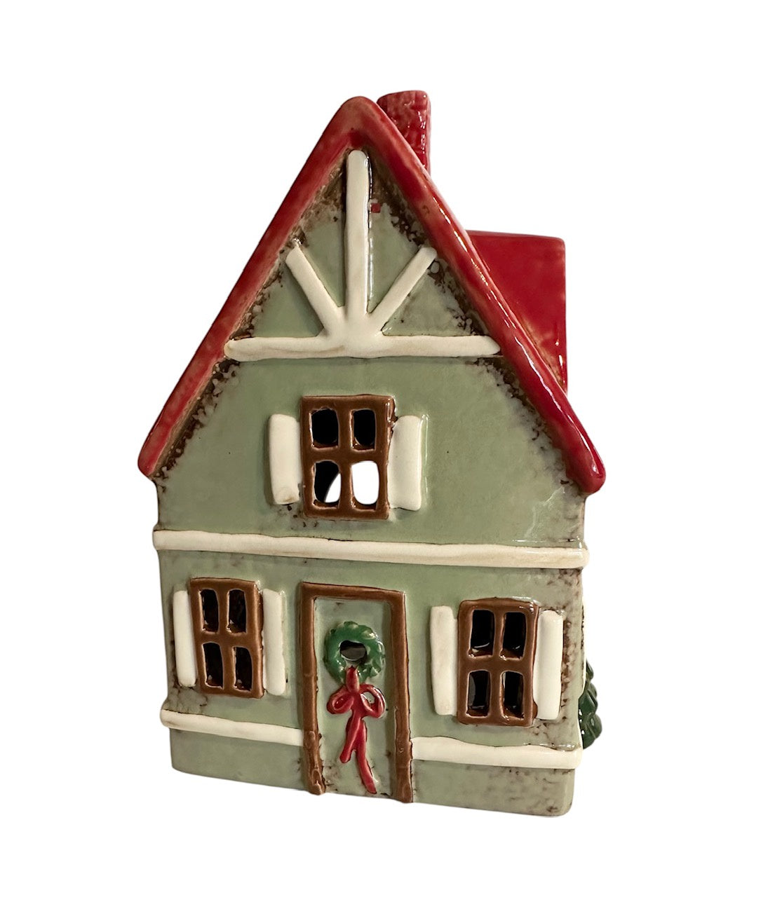 Tealight Holder - Christmas House Green