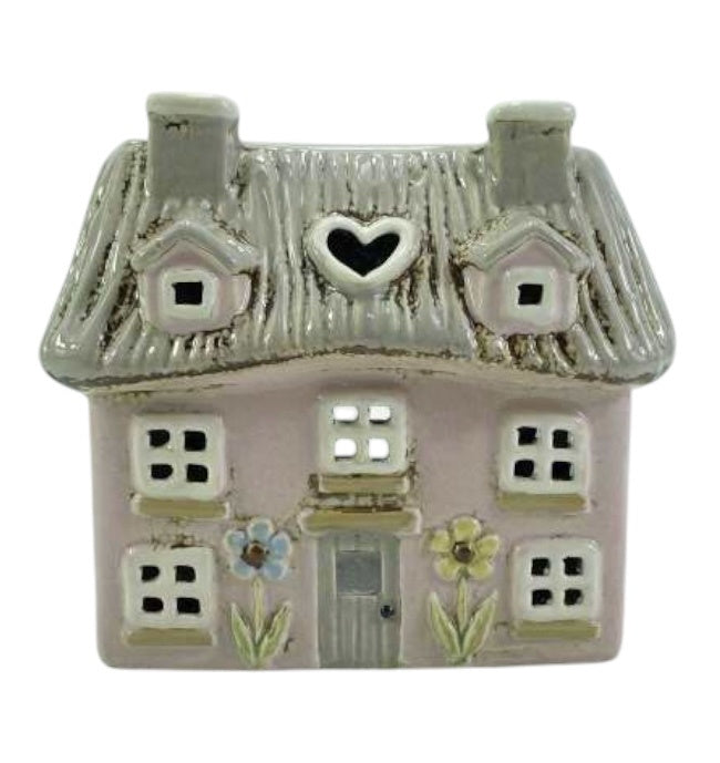 Tealight Holder - Pink Thatched Cottage