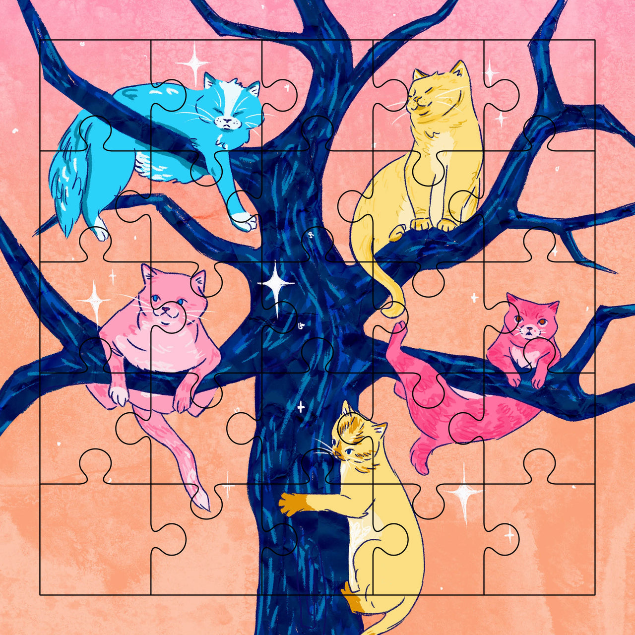 Puzzle Card - Tree Cats