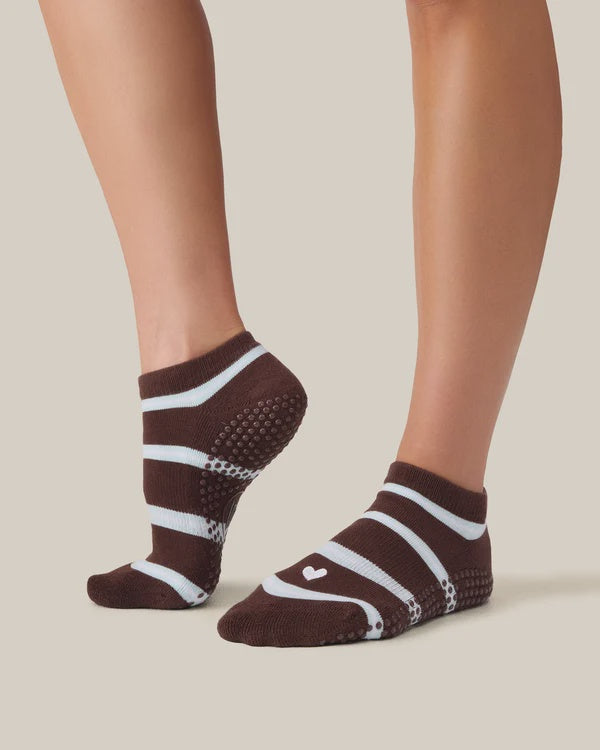 Classic Low Rise Grip Socks - Candy Stripe Espresso