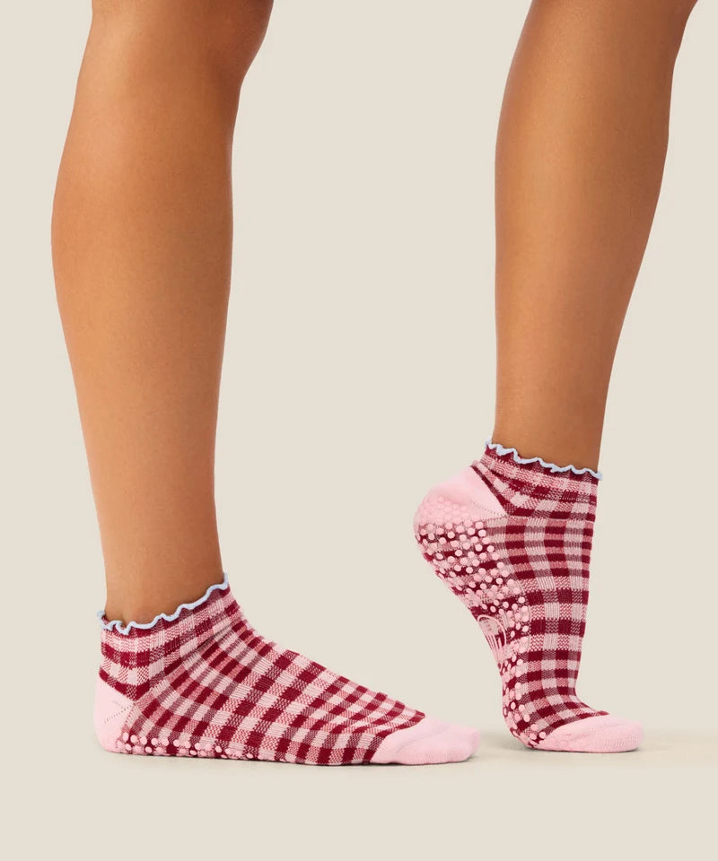 Classic Low Rise Grip Socks - Picnic Check Red