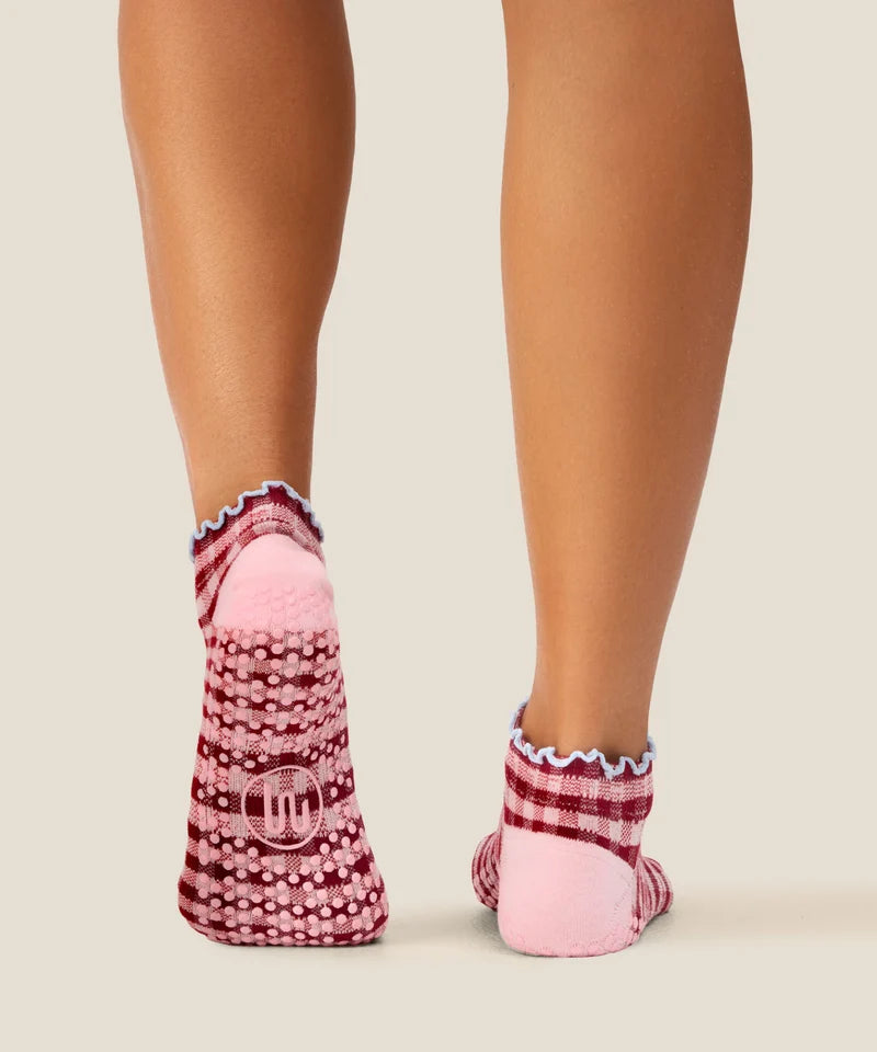 Classic Low Rise Grip Socks - Picnic Check Red