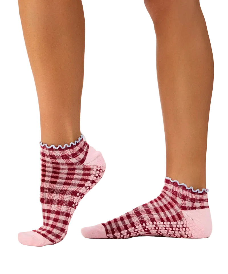 Classic Low Rise Grip Socks - Picnic Check Red