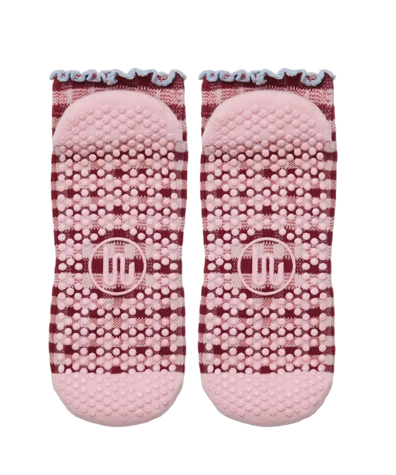 Classic Low Rise Grip Socks - Picnic Check Red