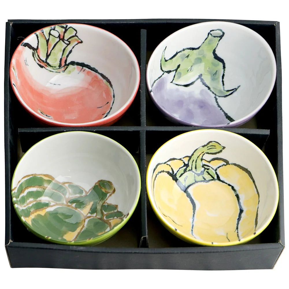Etegami Veggie Set of 4 Bowls