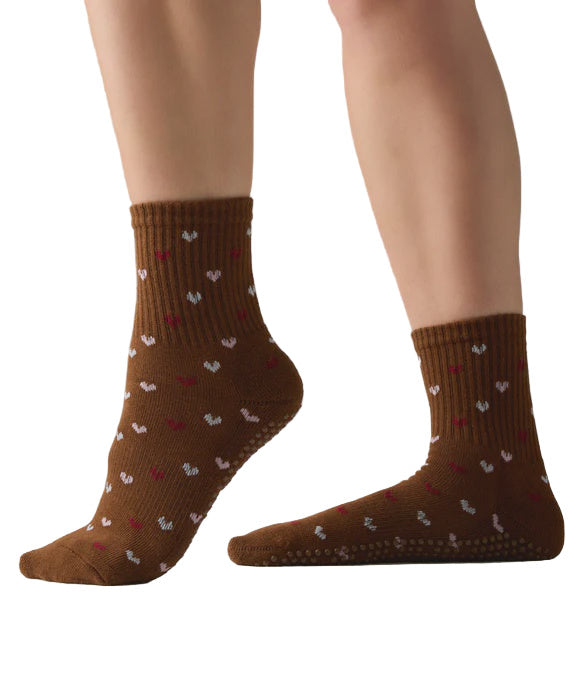 Crew Grip Socks - Hearts Brown