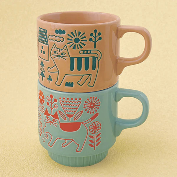 Stackable Walking Cat Mug - Flower Garden