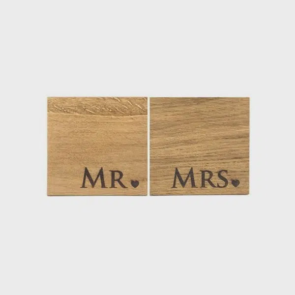 Mr & Mrs Oak Coasters (Set of Two)