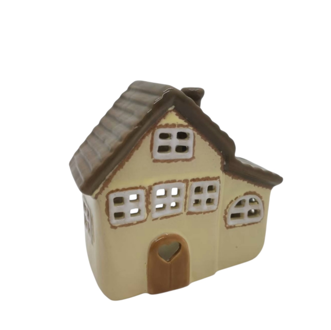 Tealight Holder - Cream & Brown Roof Cottage