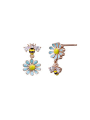 Blue Daisy Bee Earrings