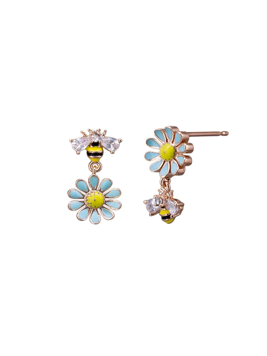 Blue Daisy Bee Earrings