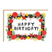 Floral Border Happy Birthday Card - Feliz
