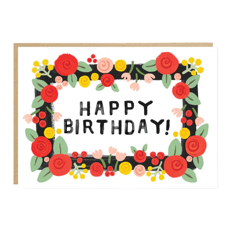 Floral Border Happy Birthday Card - Feliz
