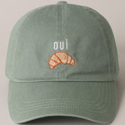 Embroidered  Baseball Cap - Oui Croissant - Sage