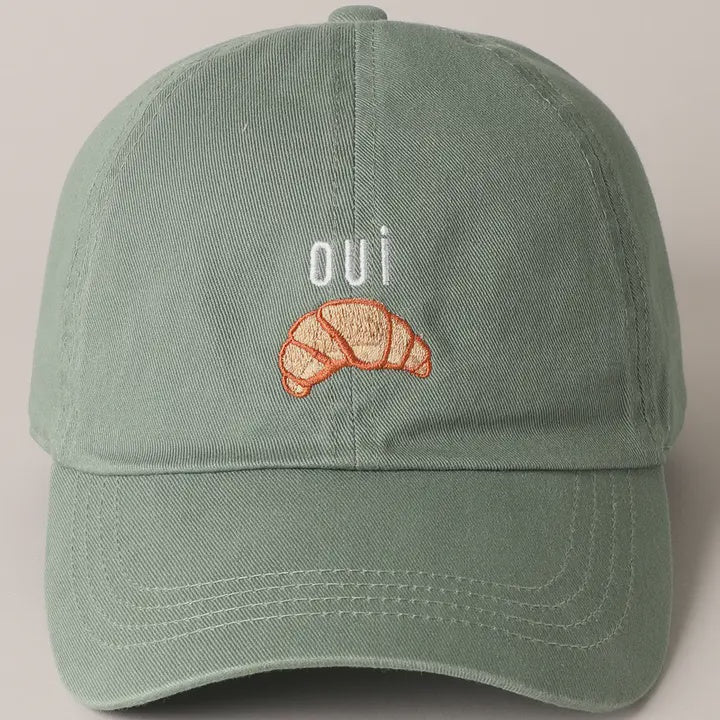 Embroidered  Baseball Cap - Oui Croissant - Sage