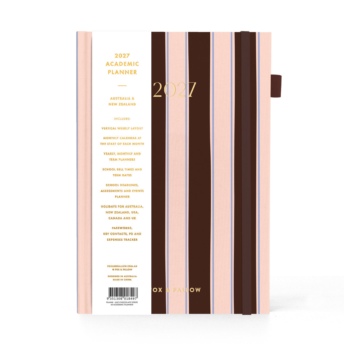 2027 A5 Academic Vertical Planner - Chocolate Stripe