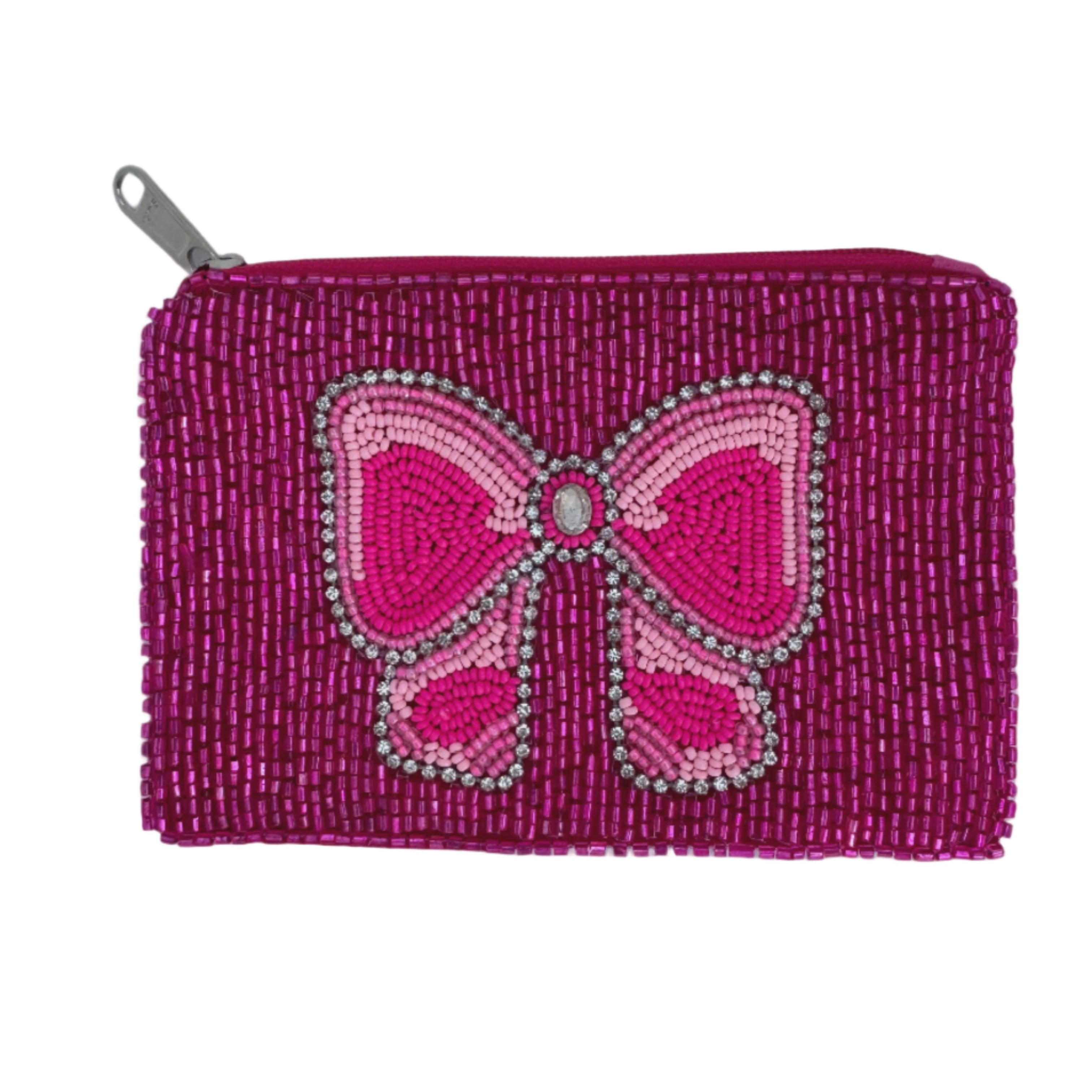 Beaded Coin Purse - Pink Bow