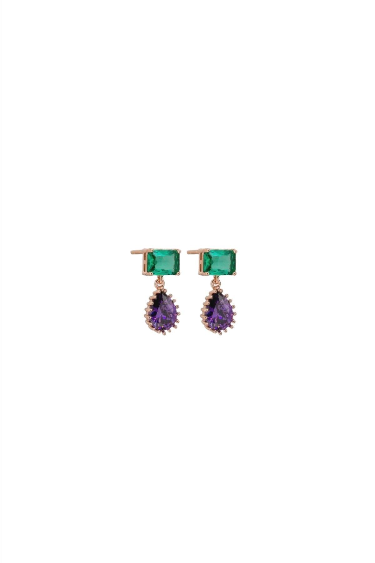 Liliana Crystal Drop Stud Earrings, Purple & Green - Rose Gold