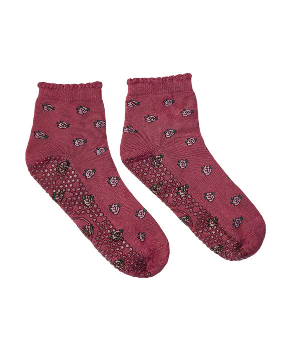 Quarter Crew Grip Socks - Wild Rose Berry
