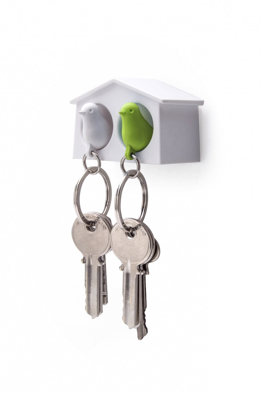 Mini Duo Sparrow Key Ring - White & Green