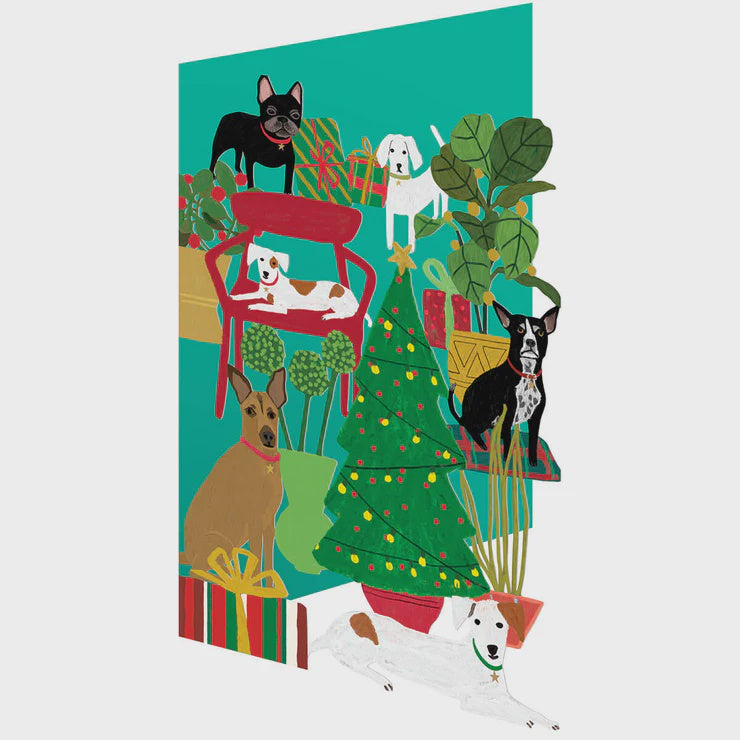Lazer Cut Card - Christmas Tree & Dogs
