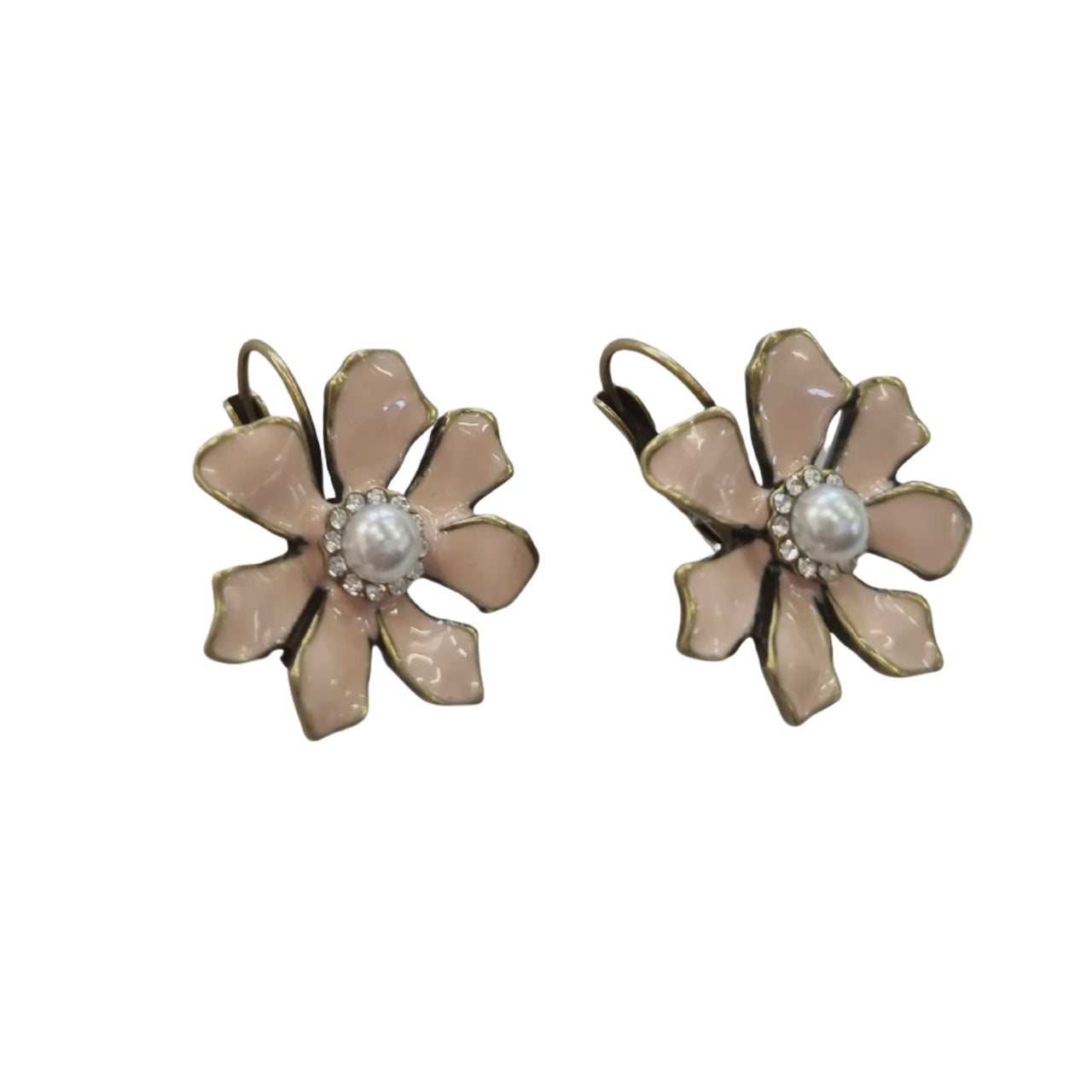 Enamel Pearl Flower Earring - Pink