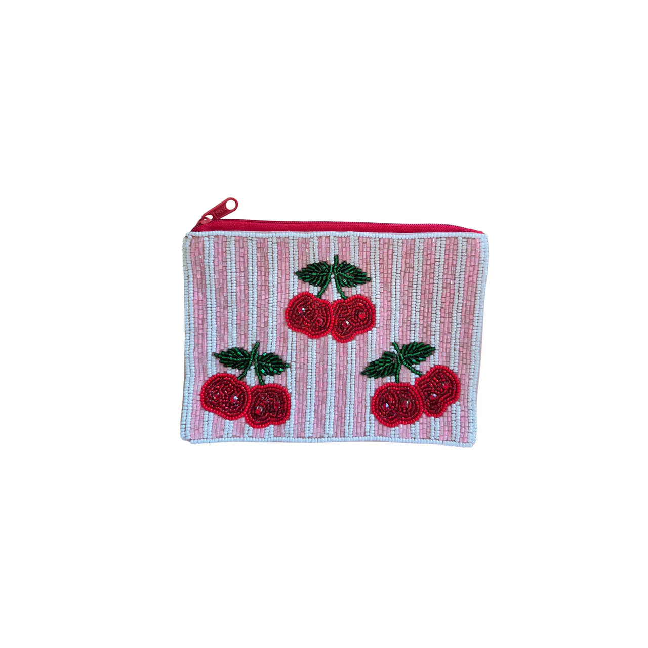 Beaded Pouch - Pink Cherries
