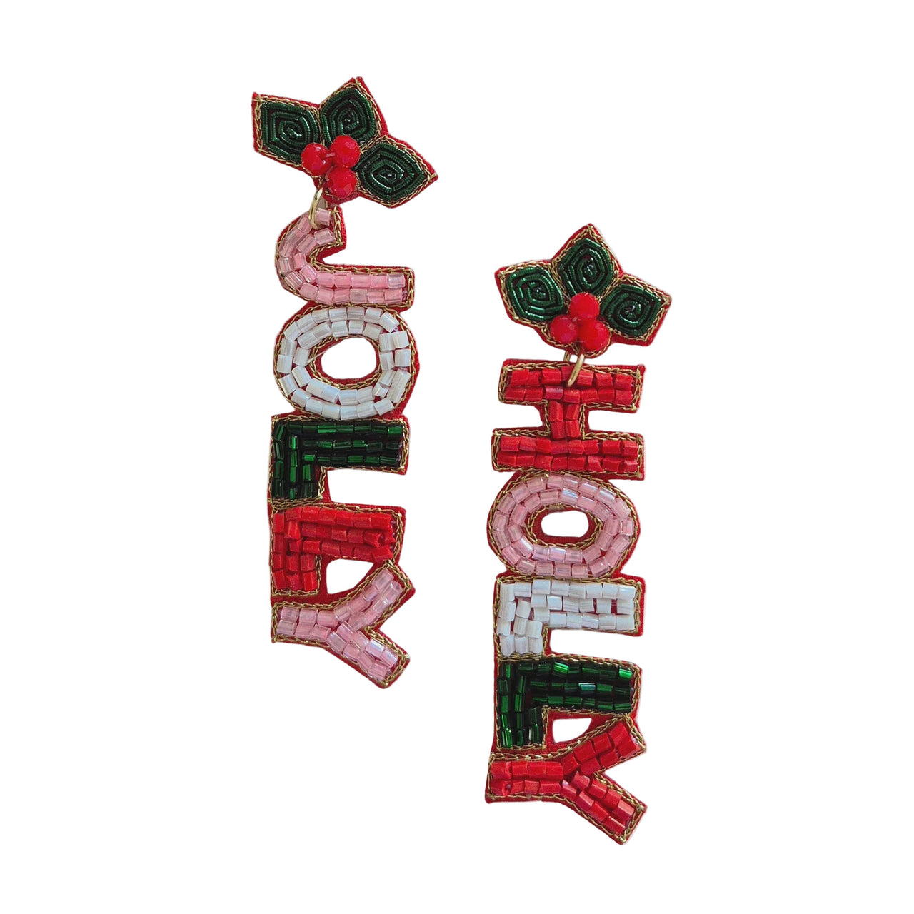 Beaded Christmas Earrings - Holly Jolly